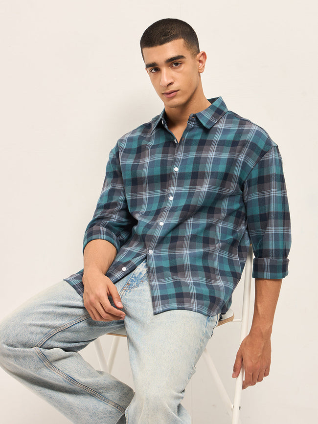 Men Multi-Color Tartan Checked Relax Fit Overshirt