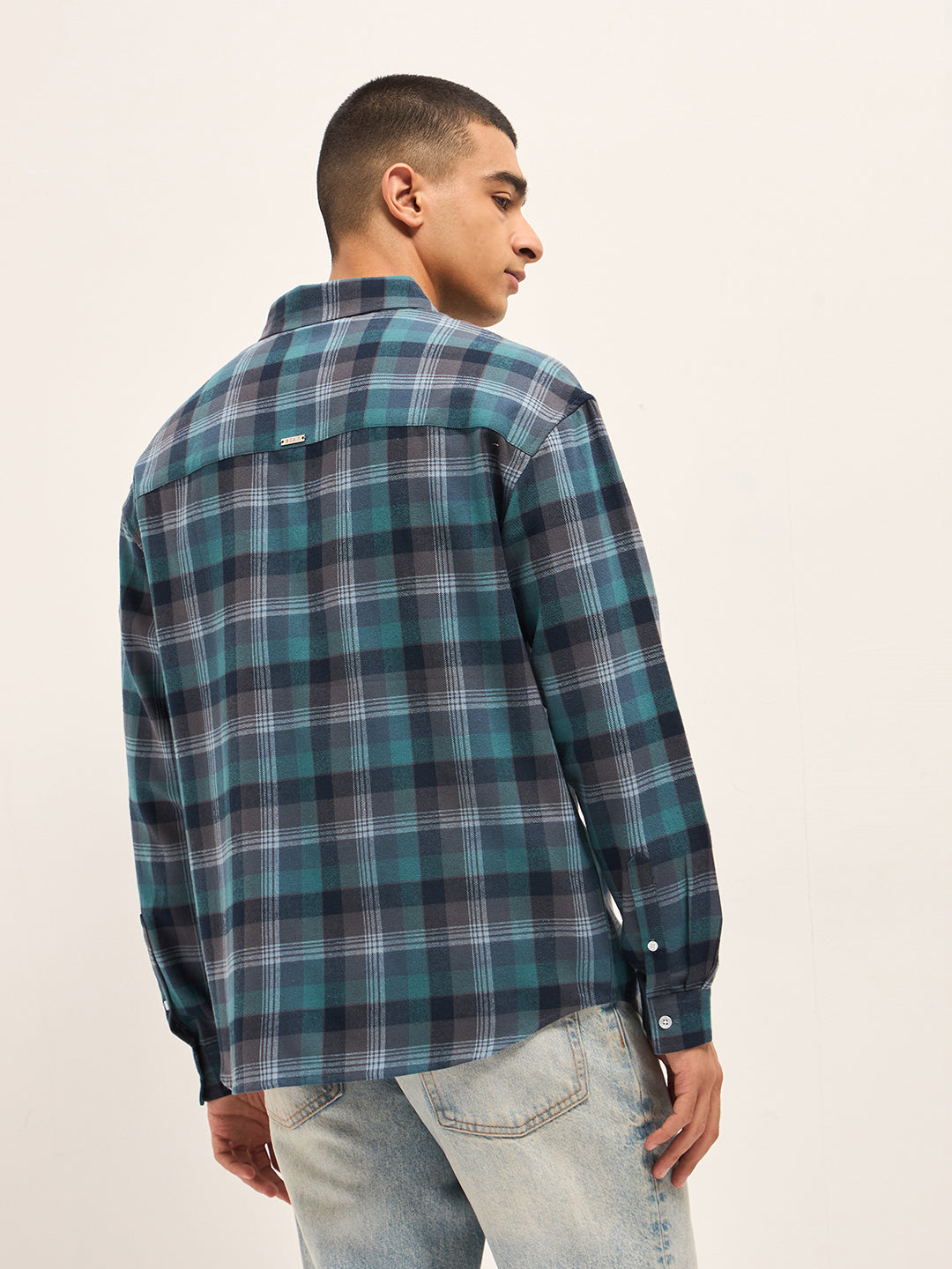 Men Multi-Color Tartan Checked Relax Fit Overshirt
