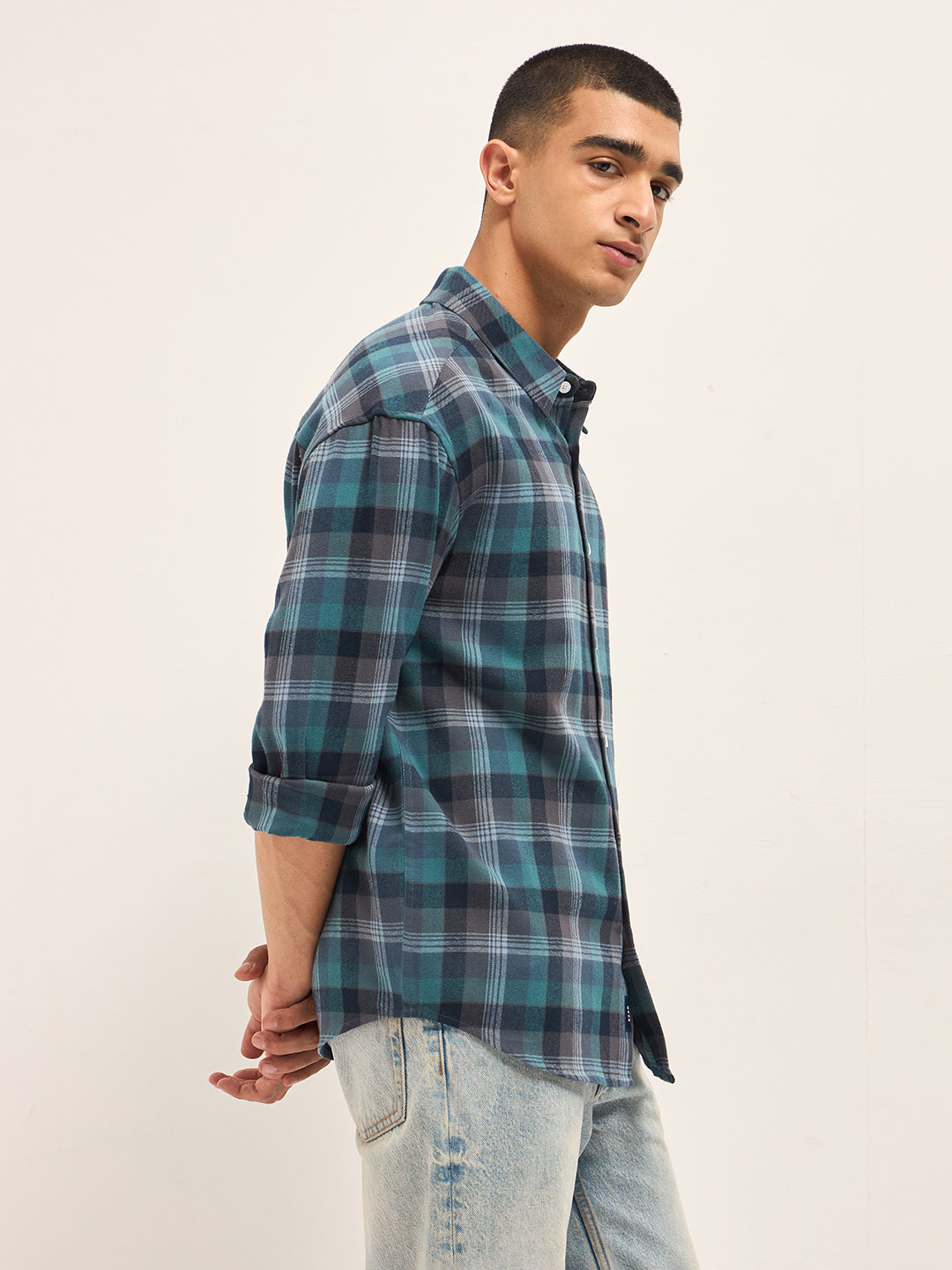 Men Multi-Color Tartan Checked Relax Fit Overshirt