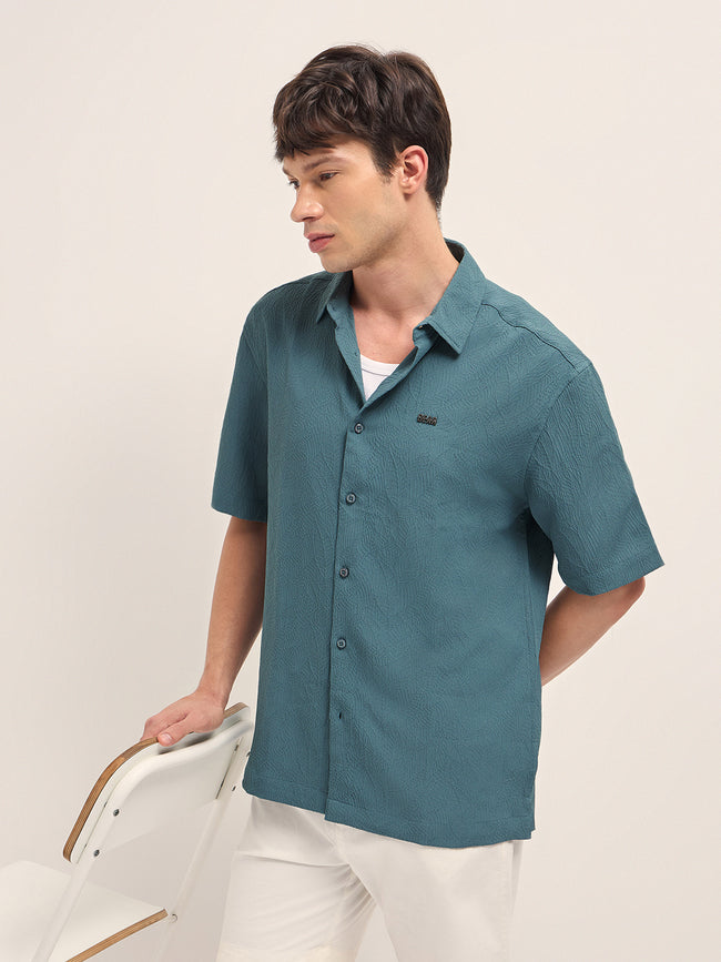 Men Teal Oversized Shirt