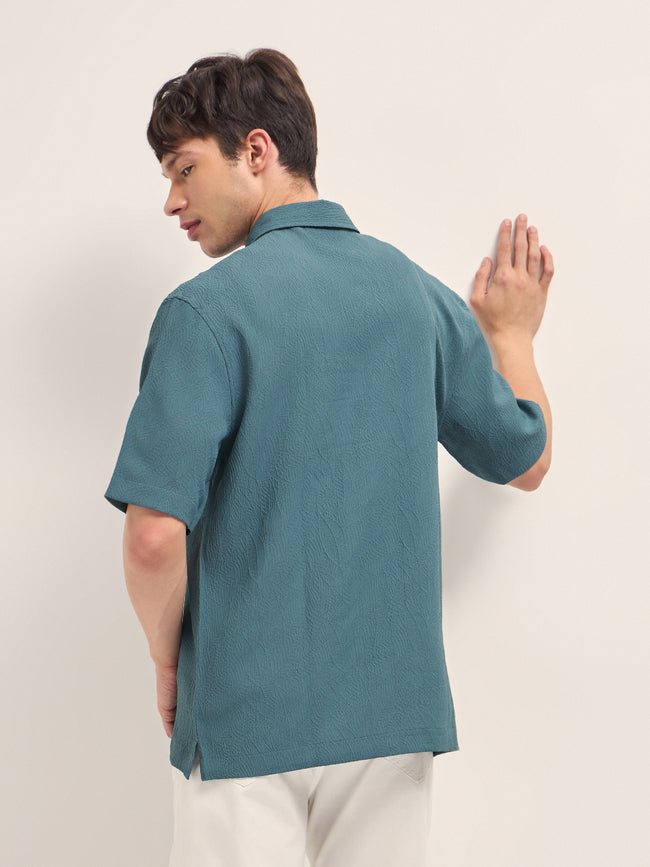 Men Teal Oversized Shirt