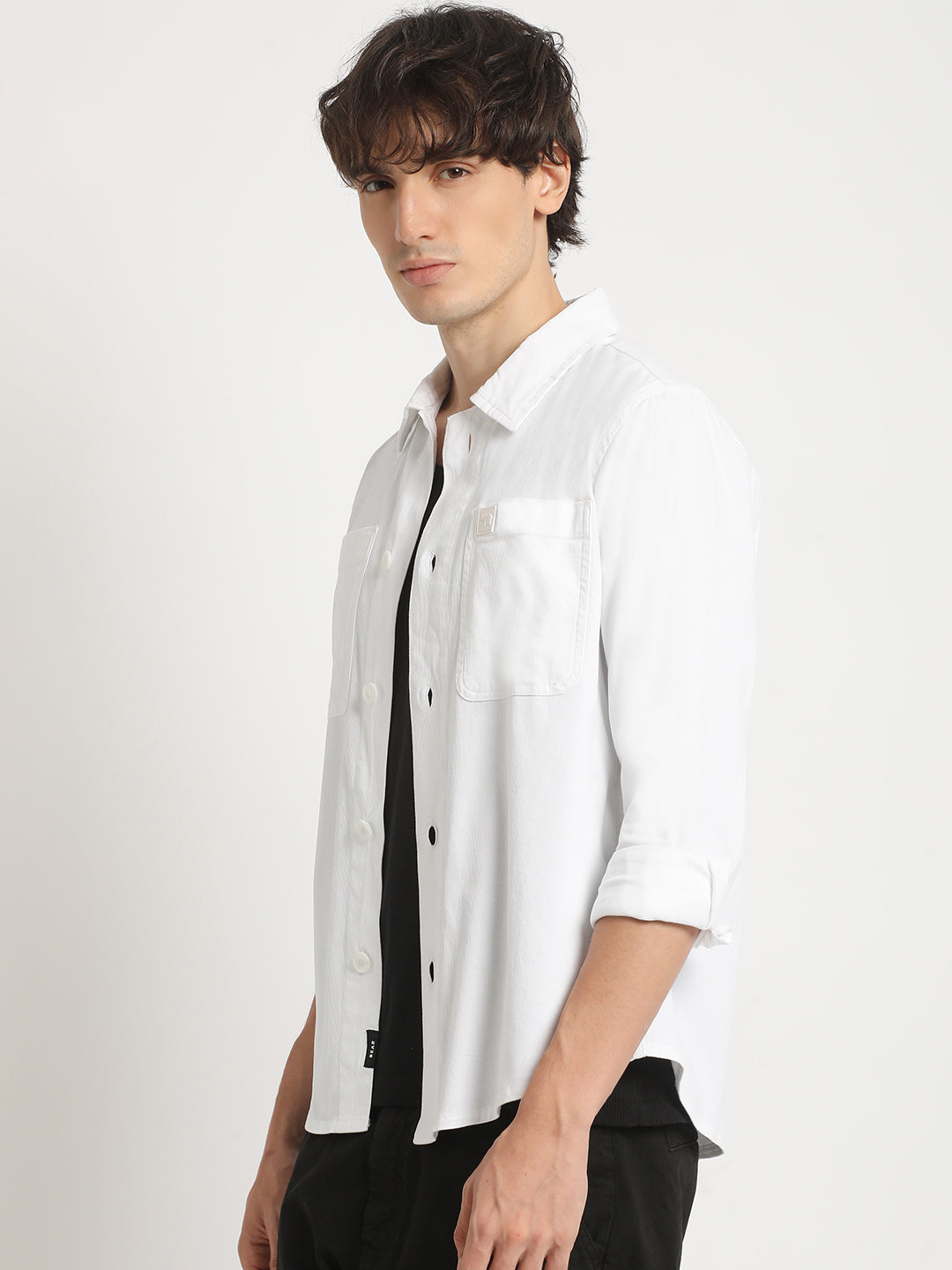 Men  White Solid Regular Fit Cotton Shacket