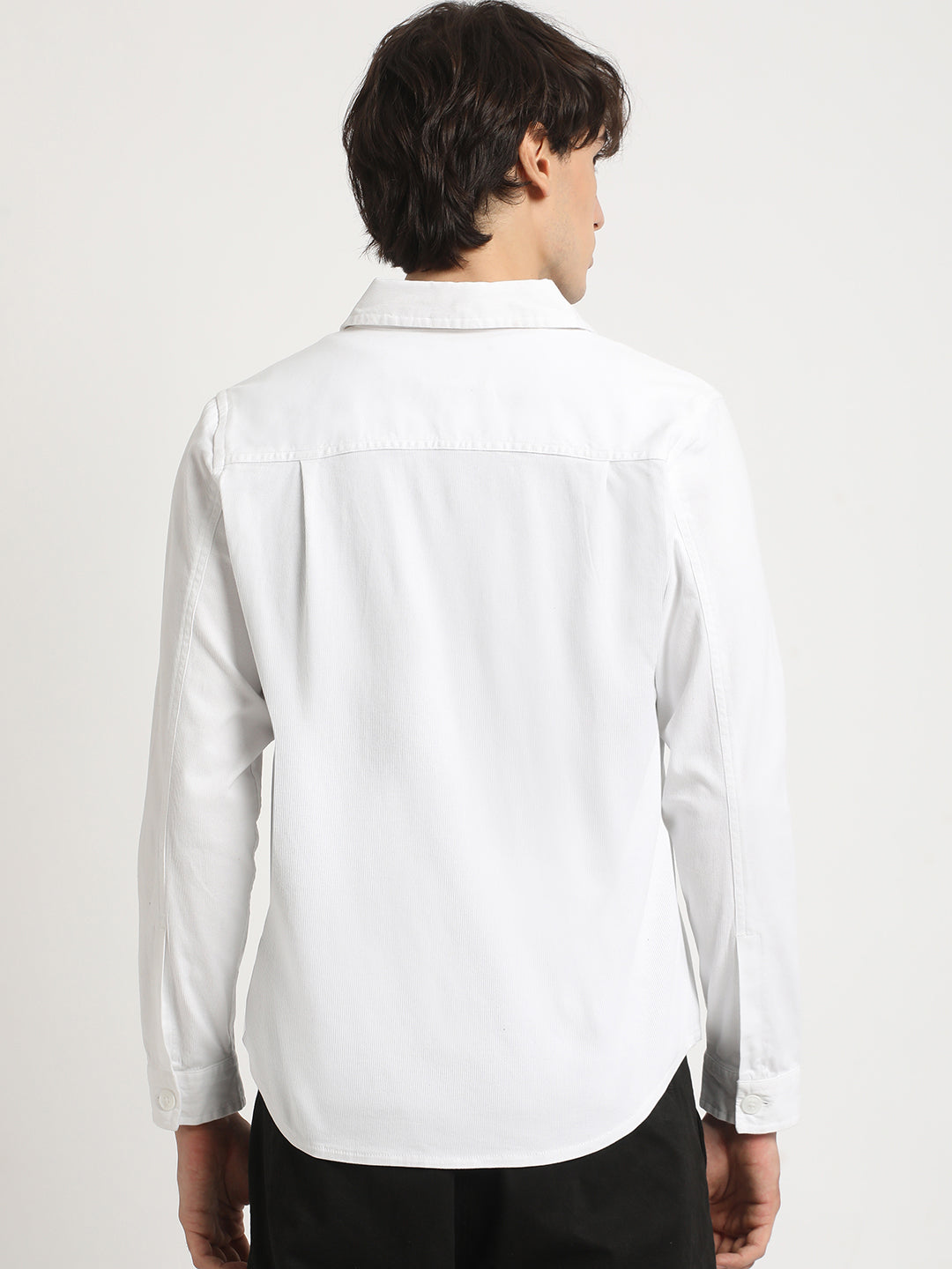 Men  White Solid Regular Fit Cotton Shacket
