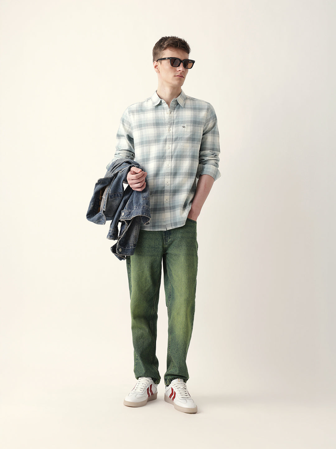 Men Casual Grey Plaid Flannel Shirt