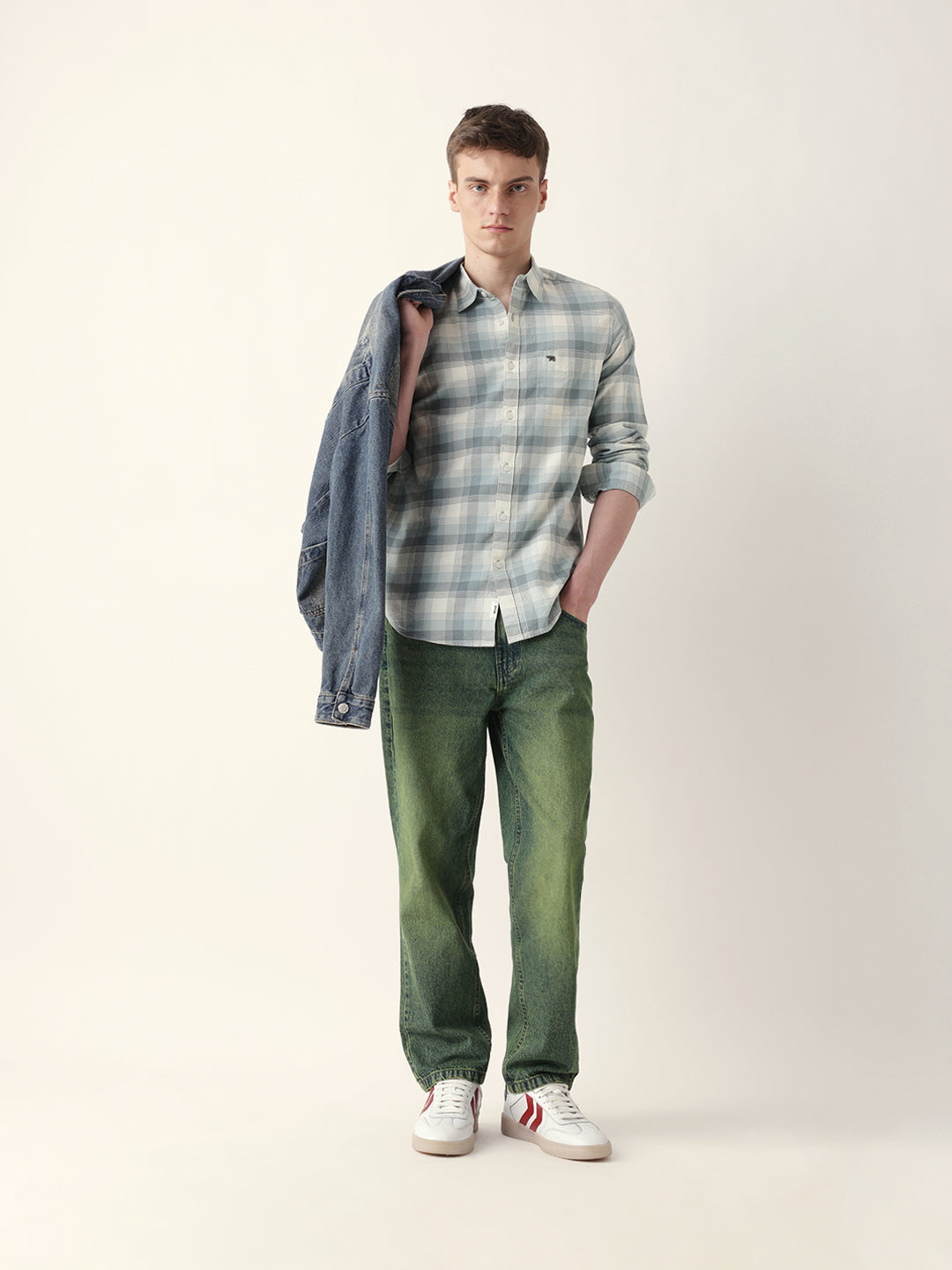 Men Casual Grey Plaid Flannel Shirt