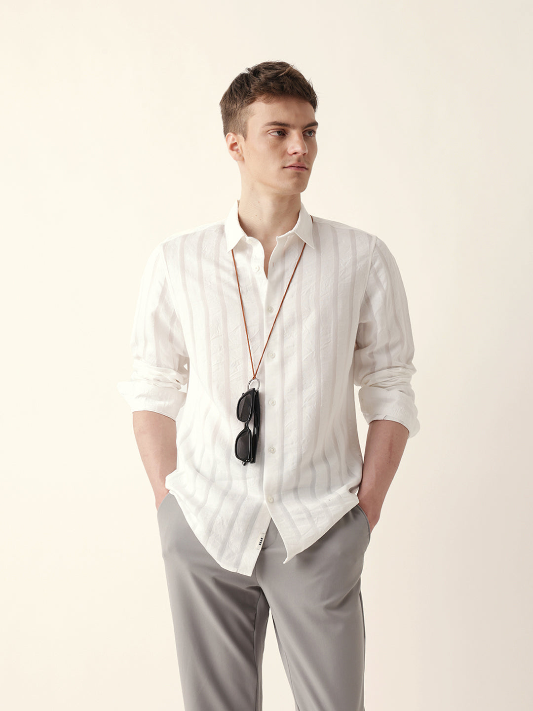 Men Casual Vertical Stripe Shirt