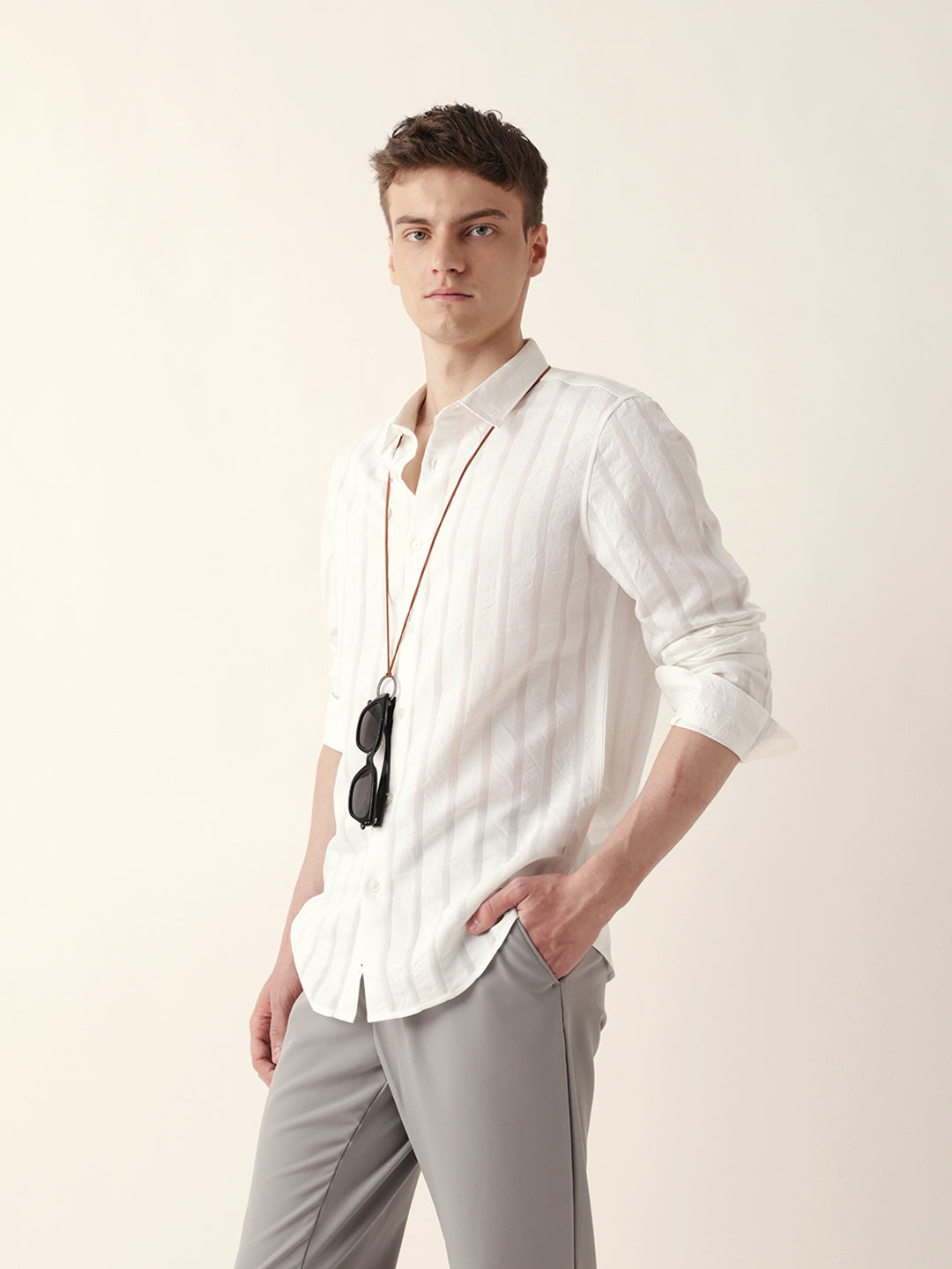 Men Casual Vertical Stripe Shirt