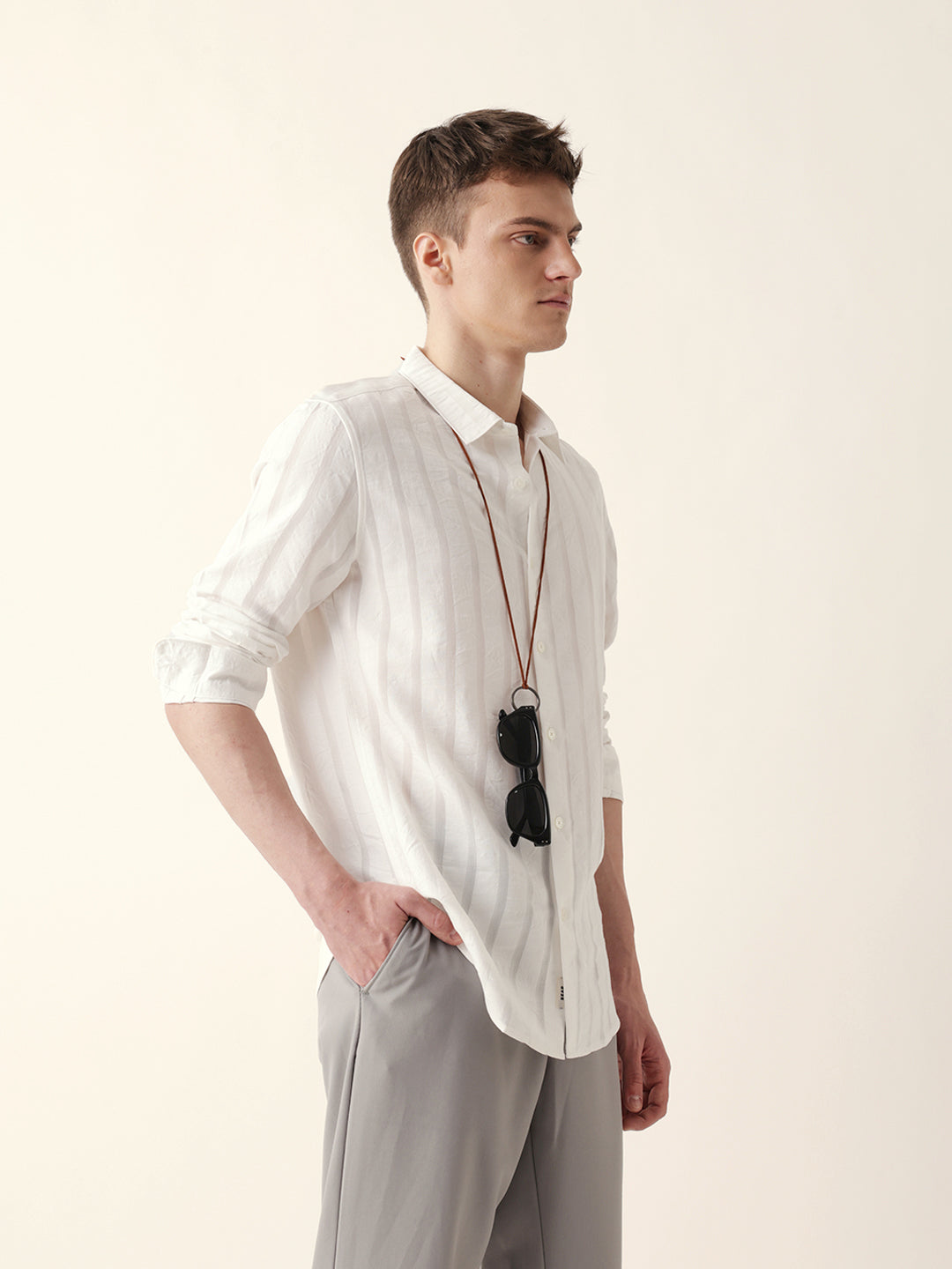 Men Casual Vertical Stripe Shirt