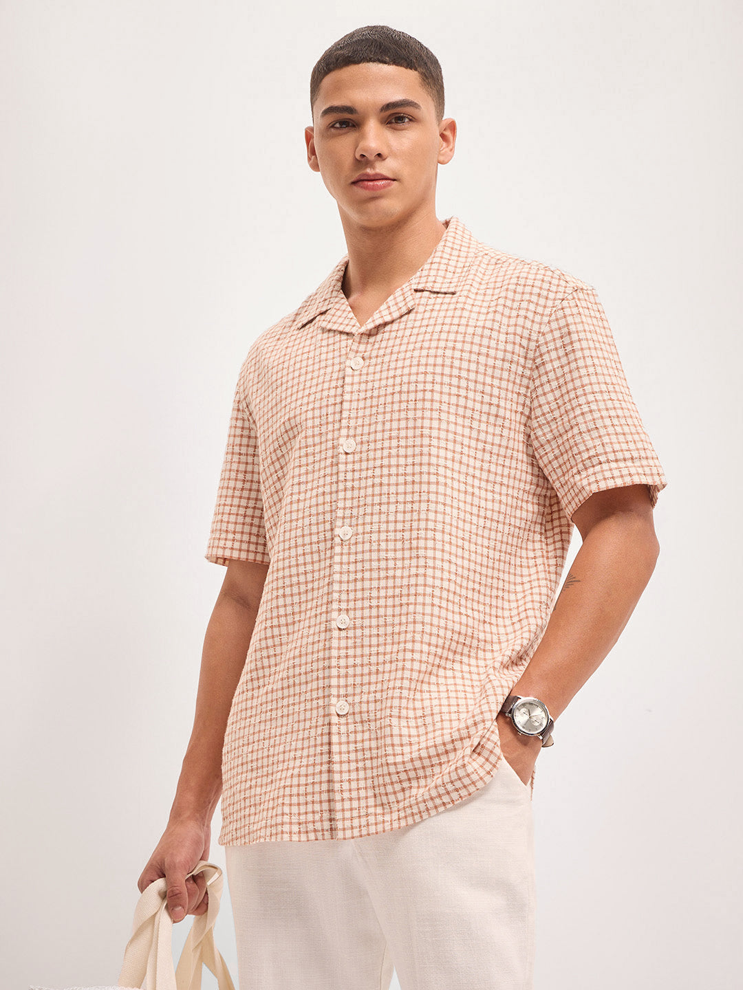Men Brown Graph Check Regular Fit Casual Shirt