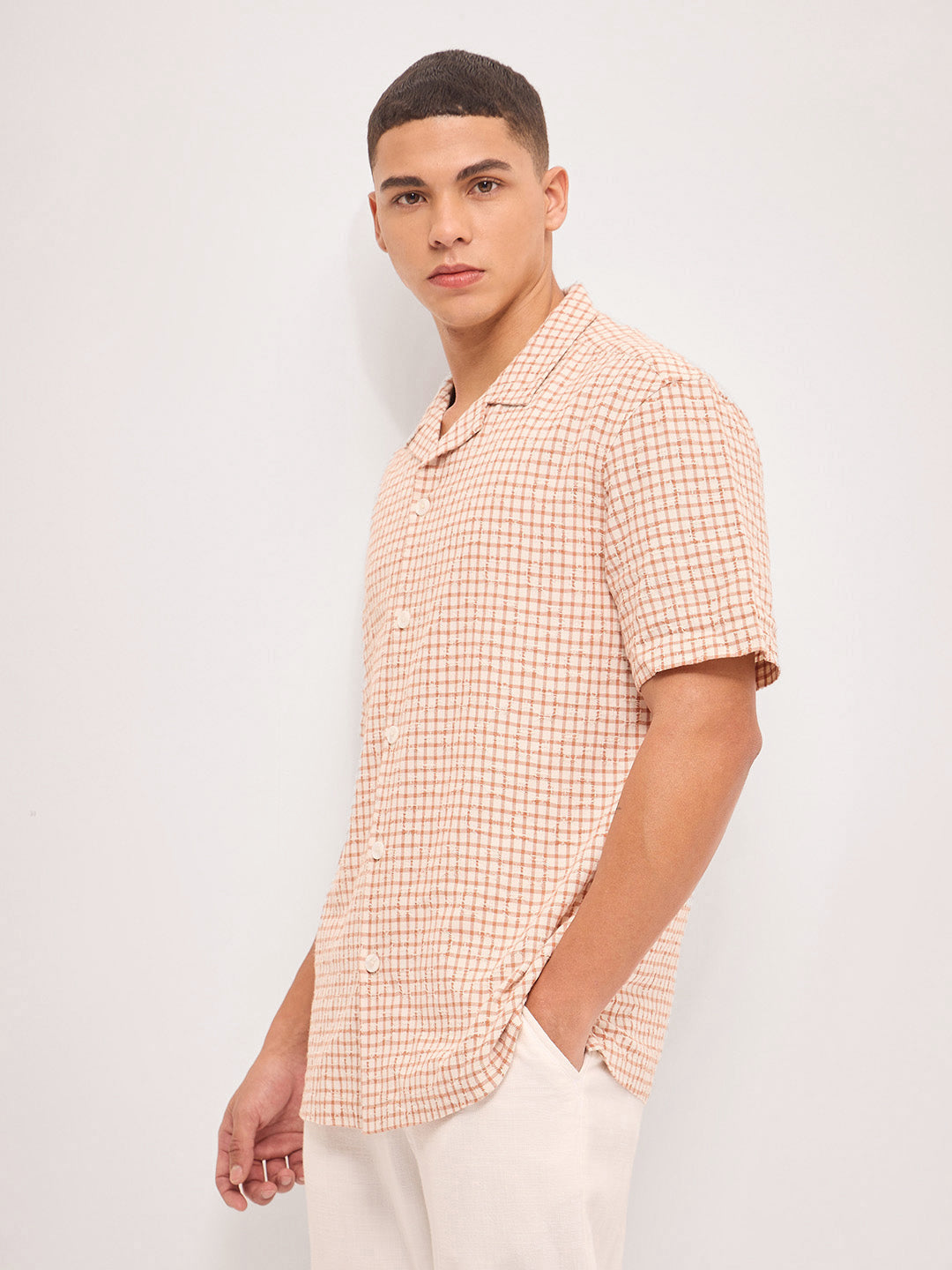 Men Brown Graph Check Regular Fit Casual Shirt