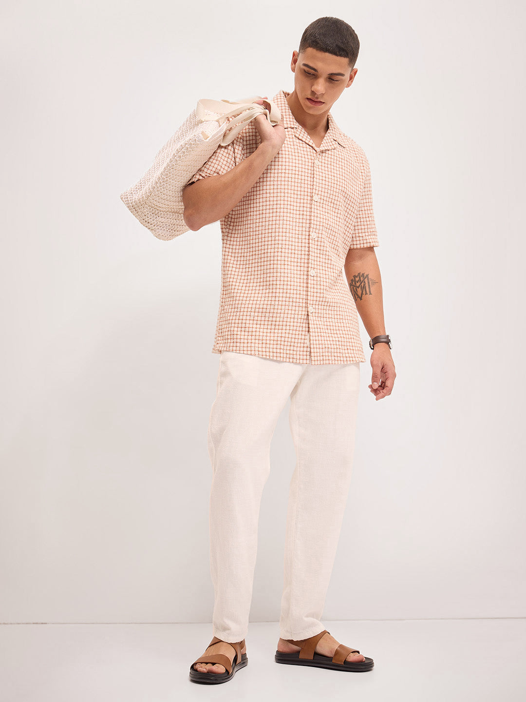 Men Brown Graph Check Regular Fit Casual Shirt