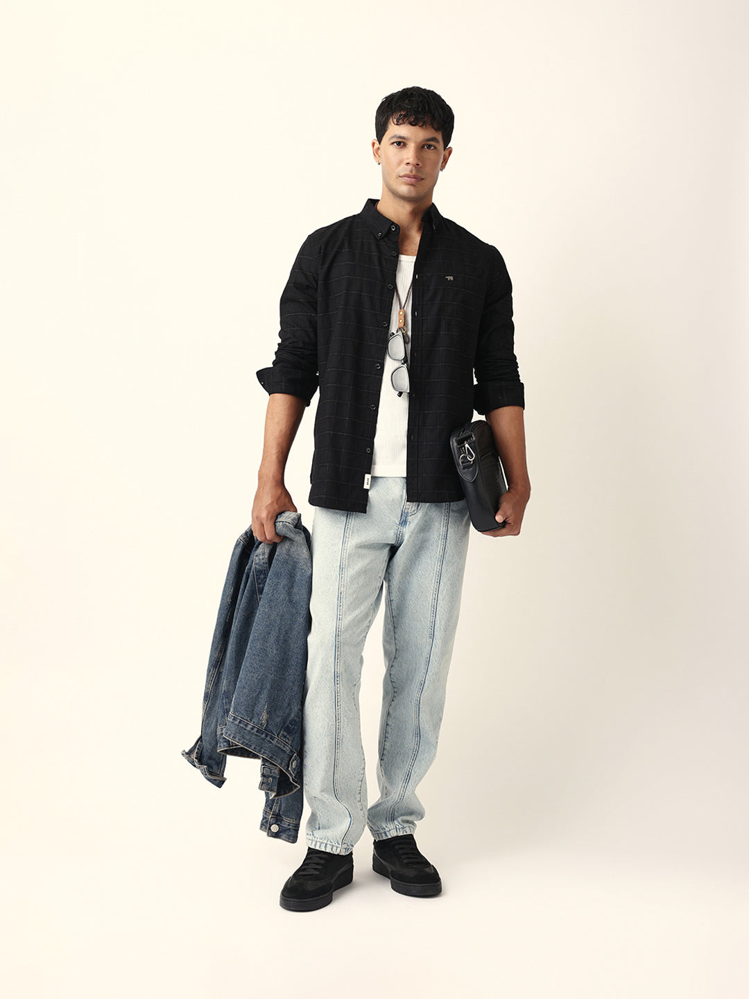 Men Black Checked Shirt