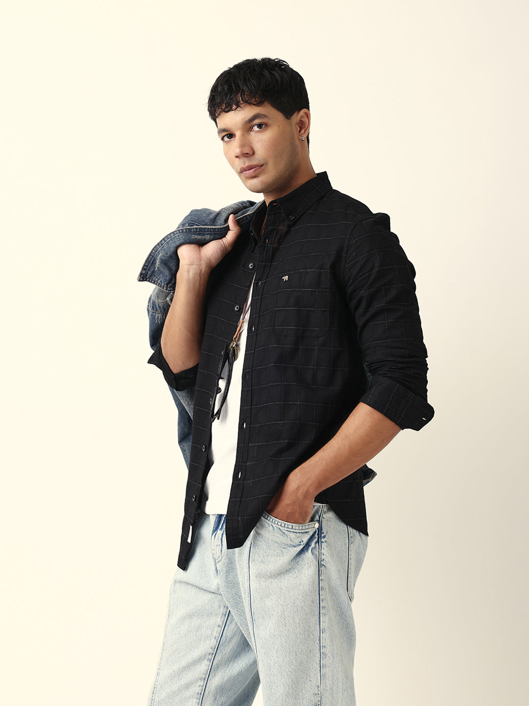 Men Black Checked Shirt