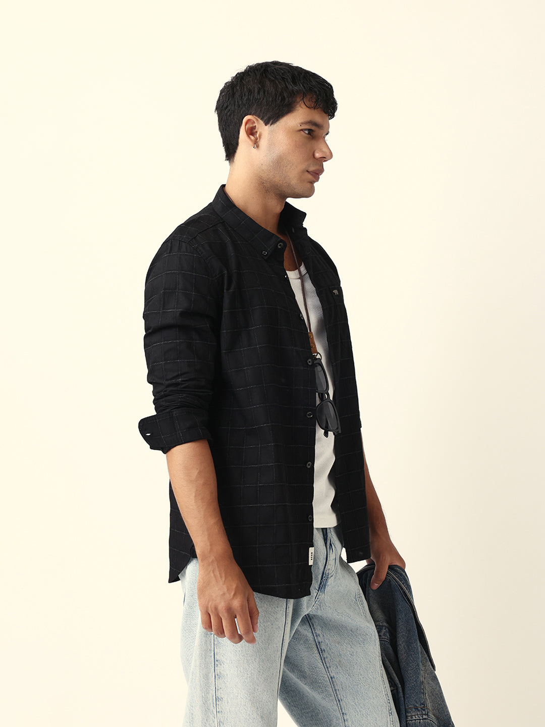 Men Black Checked Shirt