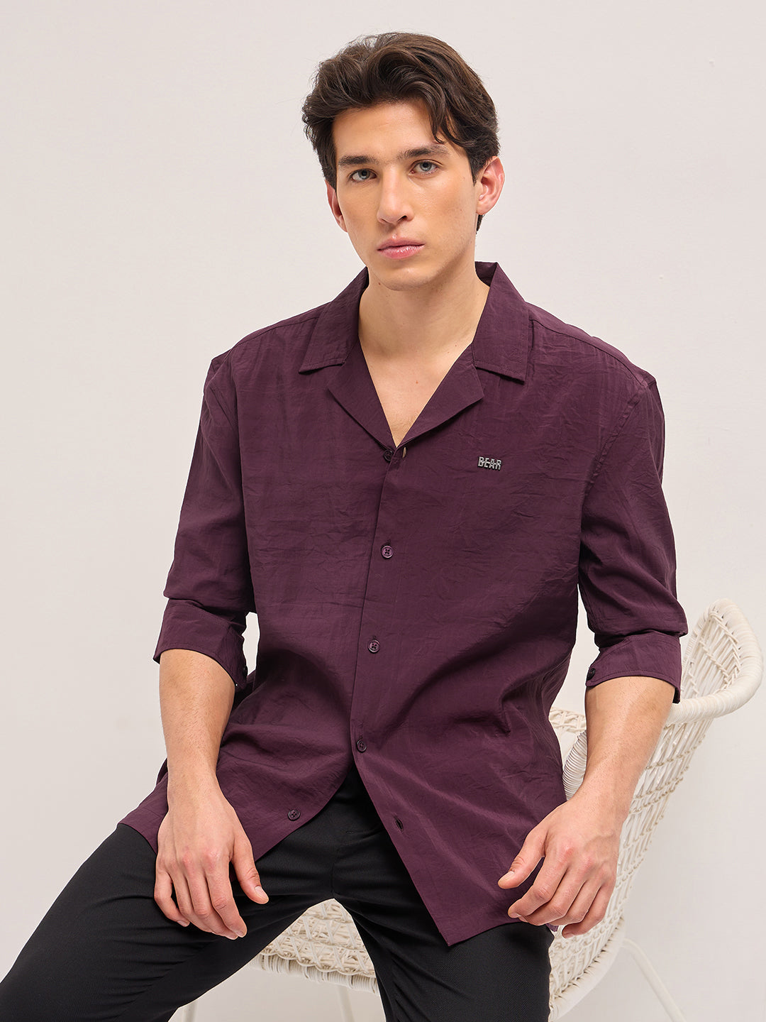 Men Maroon Lenzing Modal Solid Oversize Fit Casual Shirt