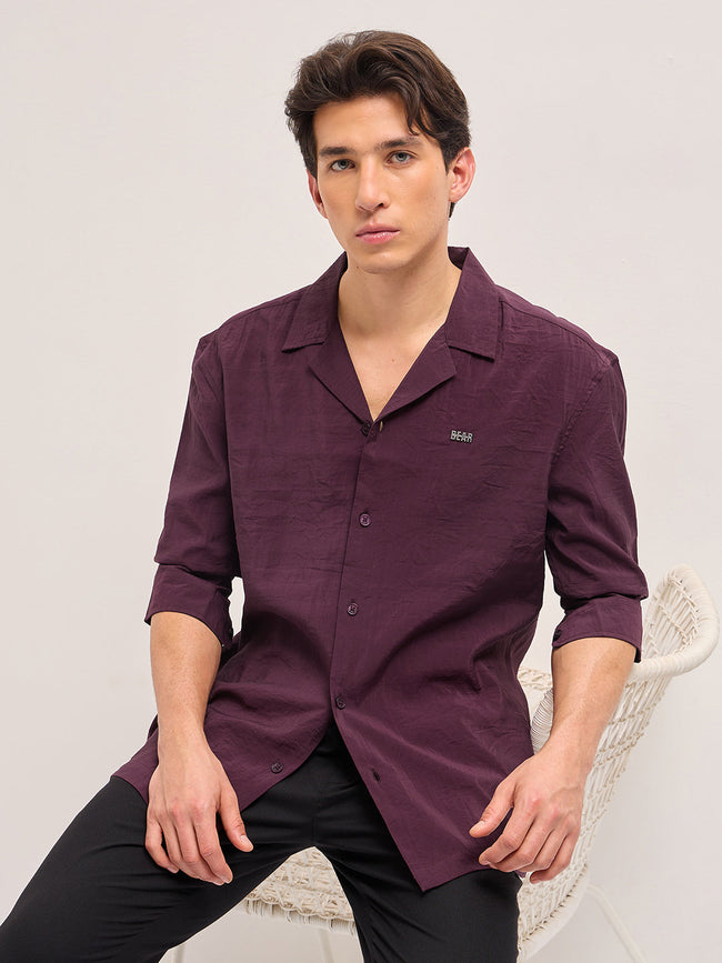 Men Maroon Lenzing Modal Solid Oversize Fit Casual Shirt