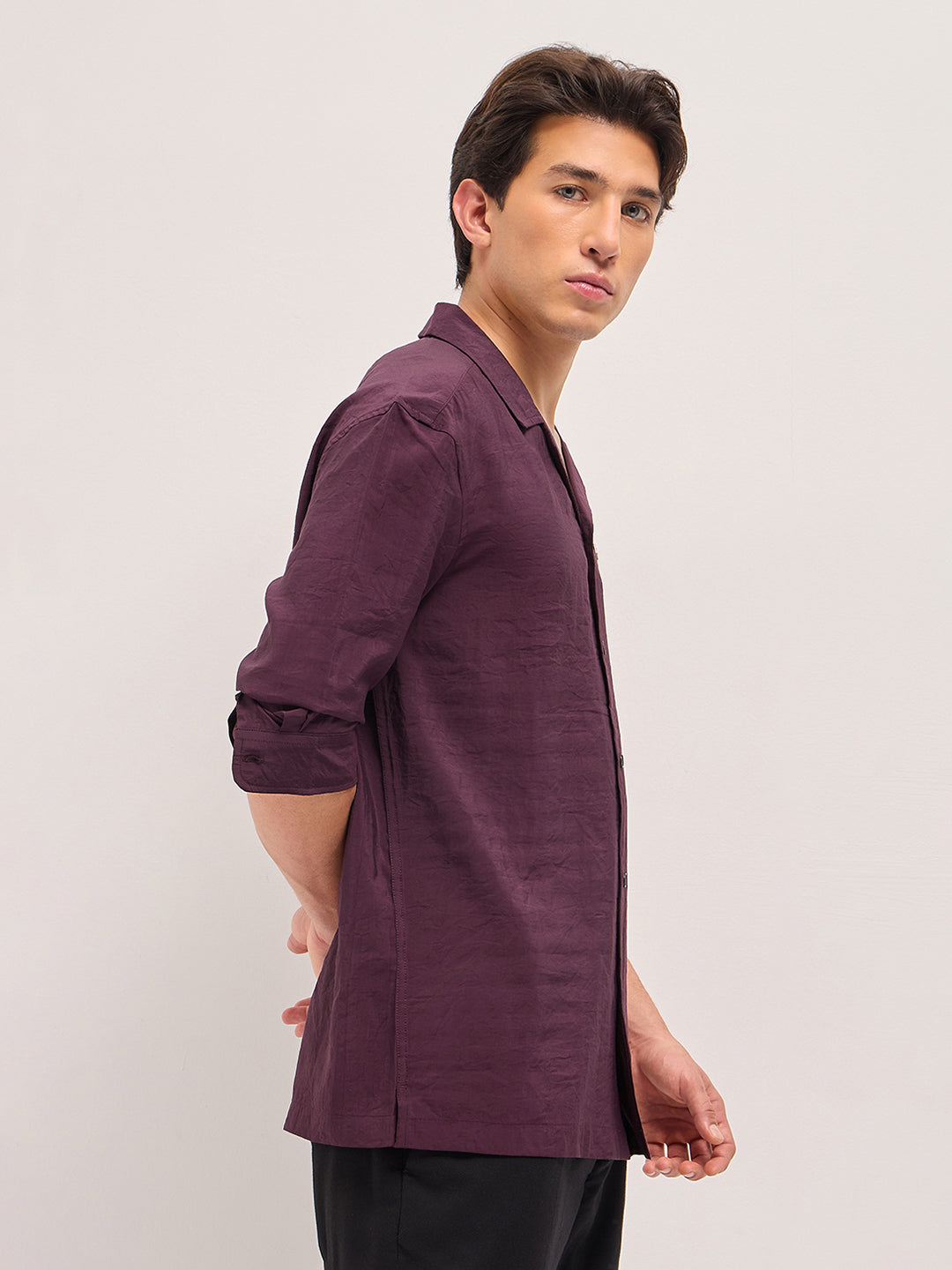 Men Maroon Lenzing Modal Solid Oversize Fit Casual Shirt