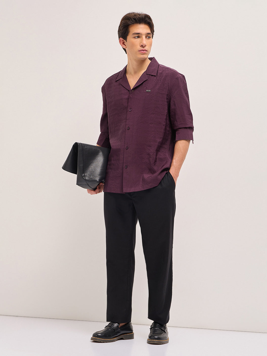 Men Maroon Lenzing Modal Solid Oversize Fit Casual Shirt