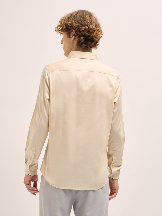 Men Beige Tailored Fit Solid Formal Shirt