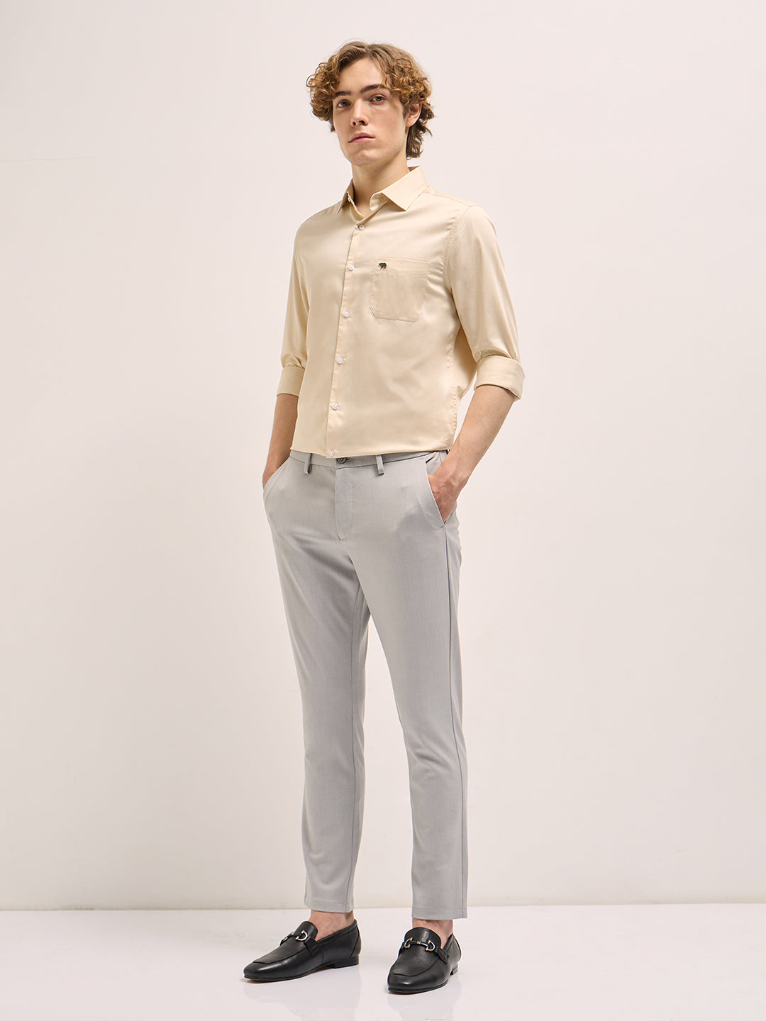 Men Beige Tailored Fit Solid Formal Shirt