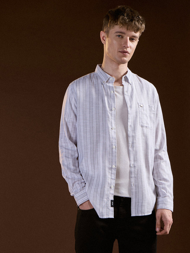Men Grey Vertical Stripes Slim Fit Casual Shirt