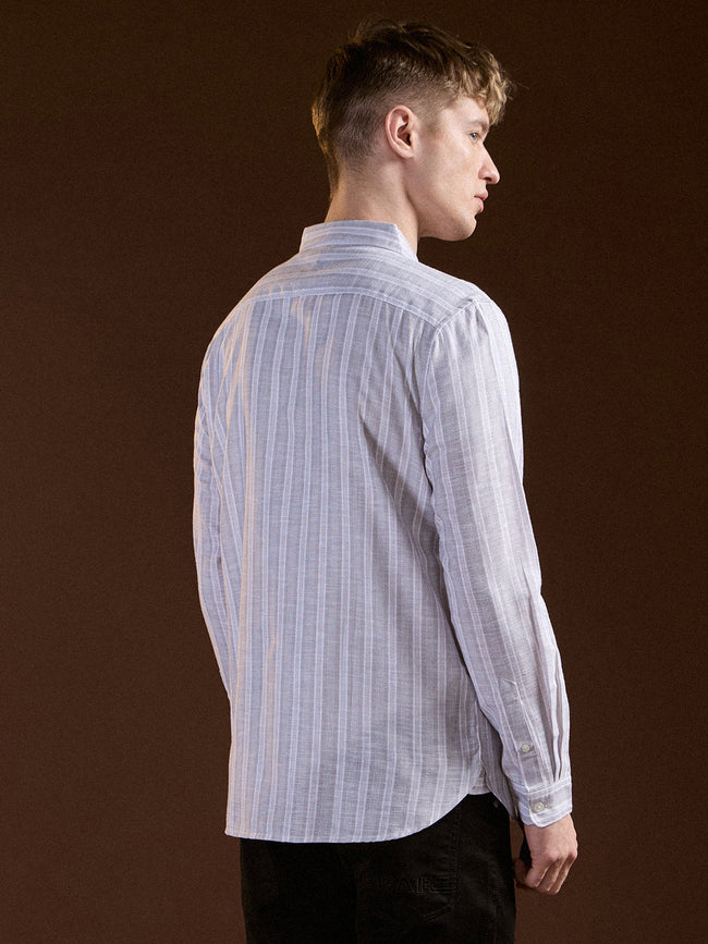 Men Grey Vertical Stripes Slim Fit Casual Shirt