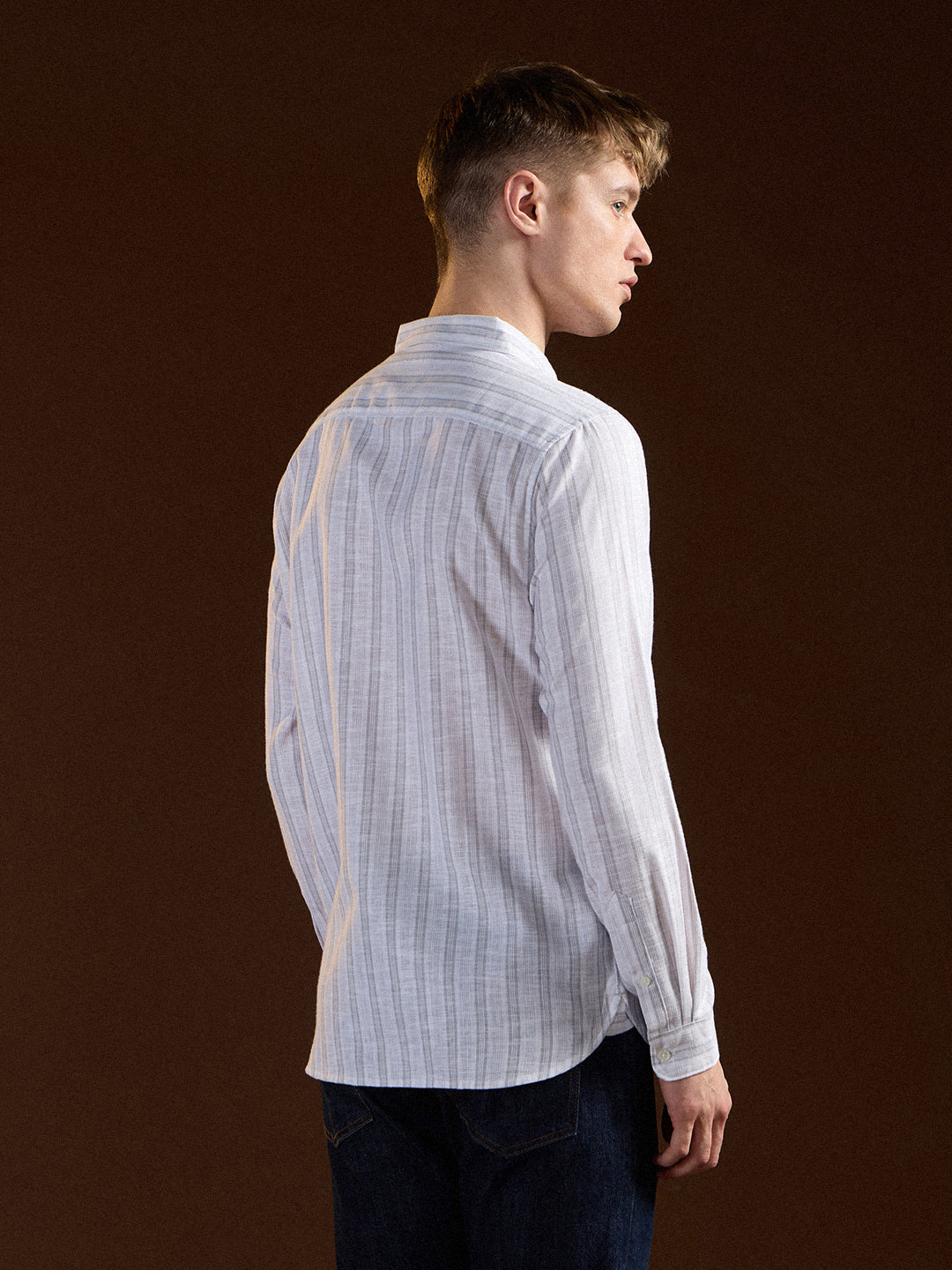 Men White Vertical Stripes Slim Fit Casual Shirt