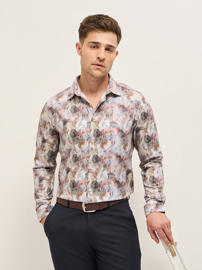 Men Shirt Multi-Color Abstract Botanical Print Tailored Fit Formal Shirt