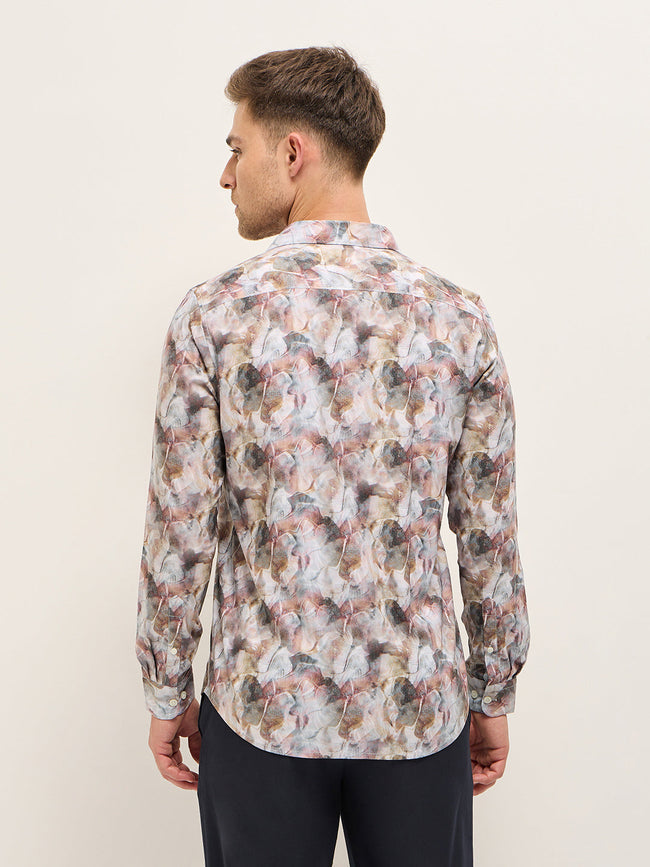 Men Shirt Multi-Color Abstract Botanical Print Tailored Fit Formal Shirt