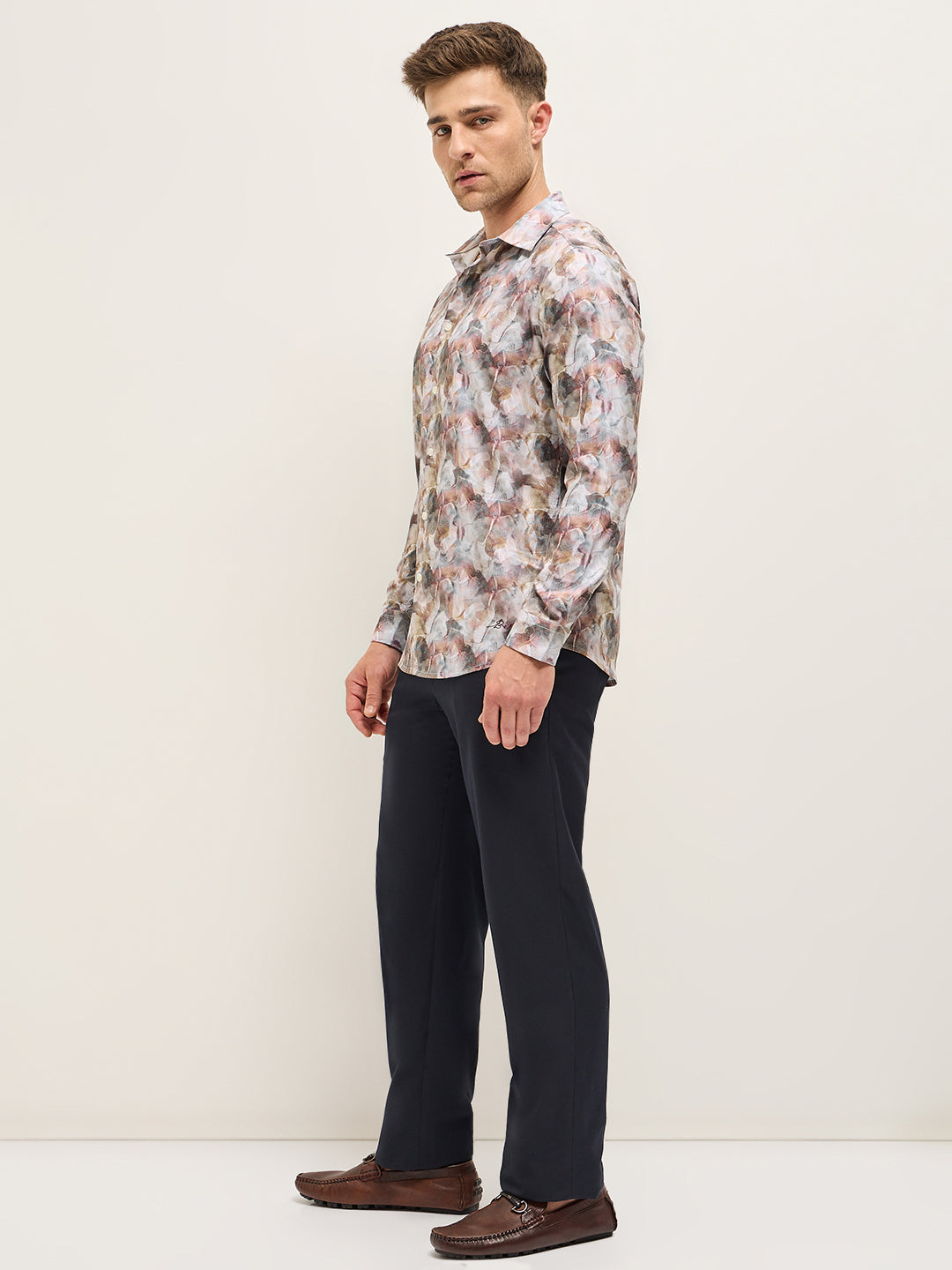 Men Shirt Multi-Color Abstract Botanical Print Tailored Fit Formal Shirt