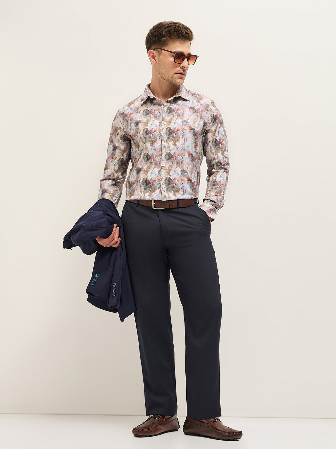 Men Shirt Multi-Color Abstract Botanical Print Tailored Fit Formal Shirt