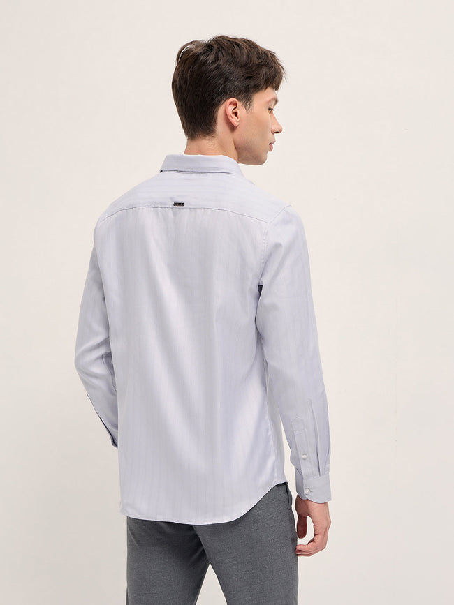 Men Grey Woven Stripe Pattern Tailored Fit Formal Shirt