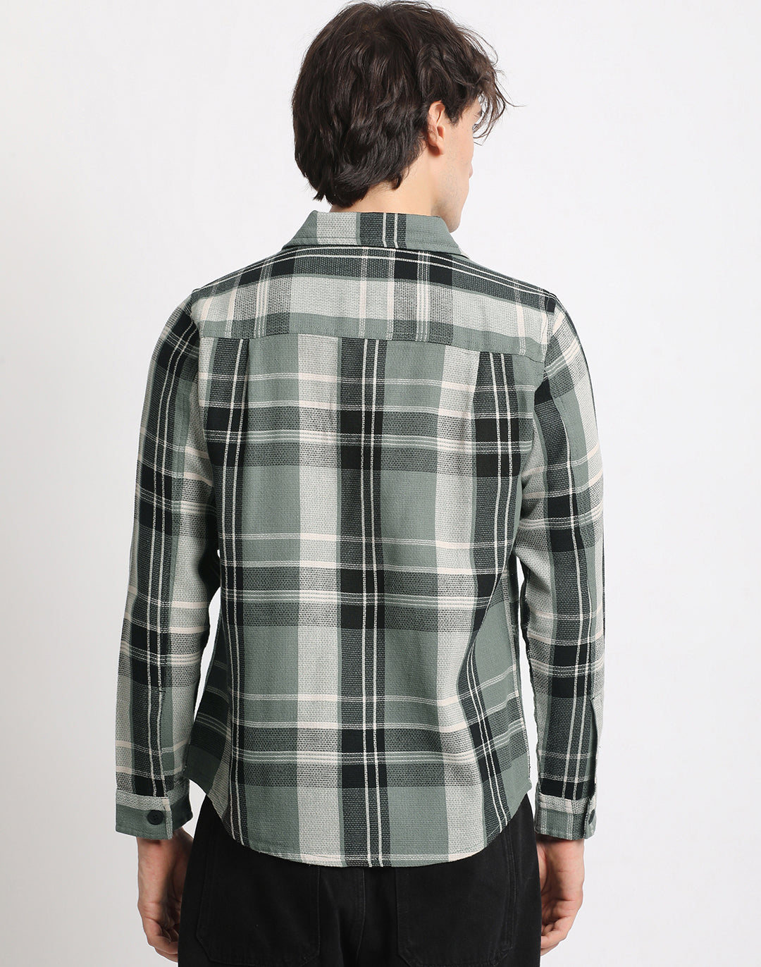 Men Green Checked Regular Fit Cotton Shacket