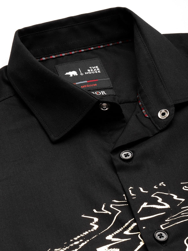 Men Ardor Edition Black Slim Fit Printed Party Shirt