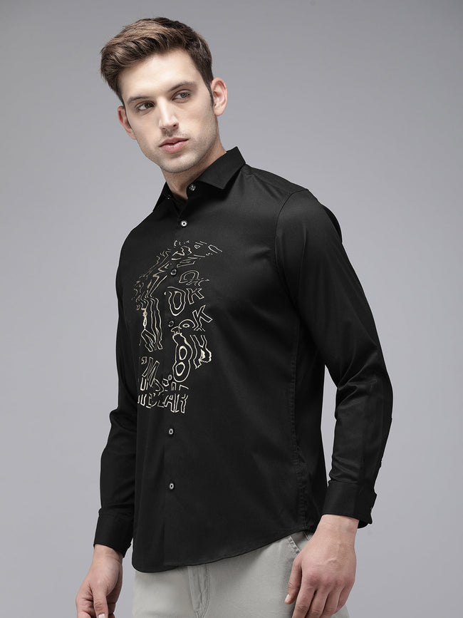 Men Ardor Edition Black Slim Fit Printed Party Shirt