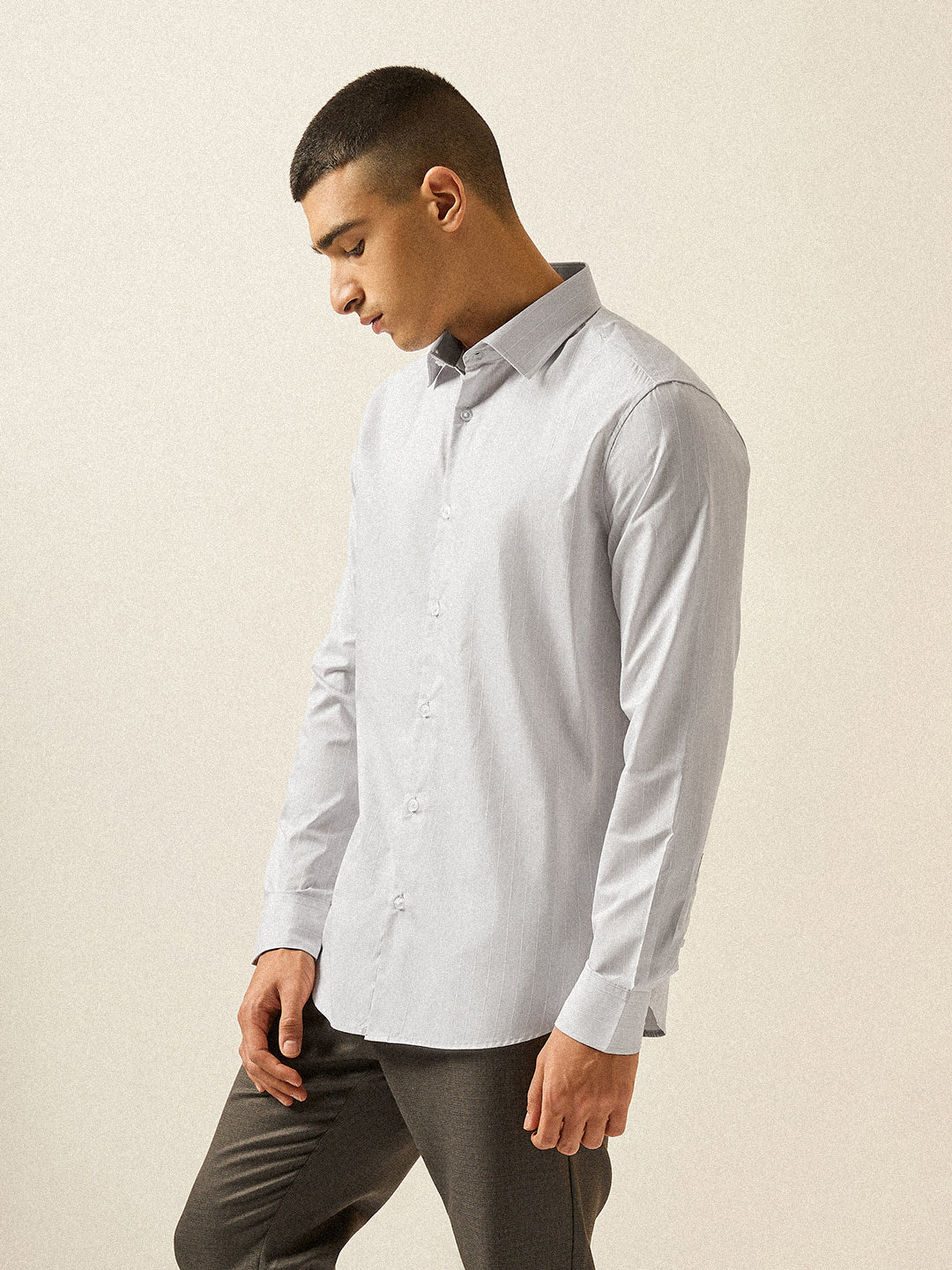Men Light Purple Striped Tailored Fit Formal Shirt