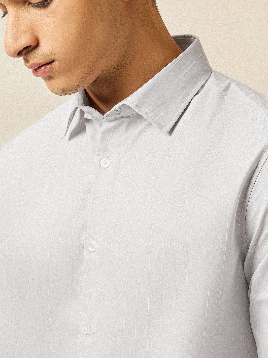 Men Light Purple Striped Tailored Fit Formal Shirt