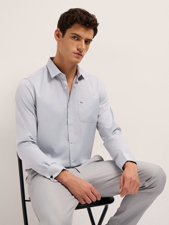 Men Grey Polyester Checked Shirt