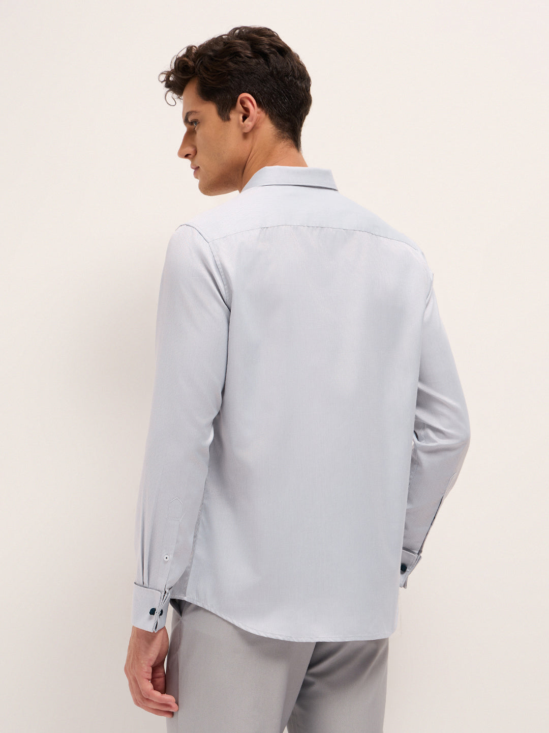 Men Grey Polyester Checked Shirt