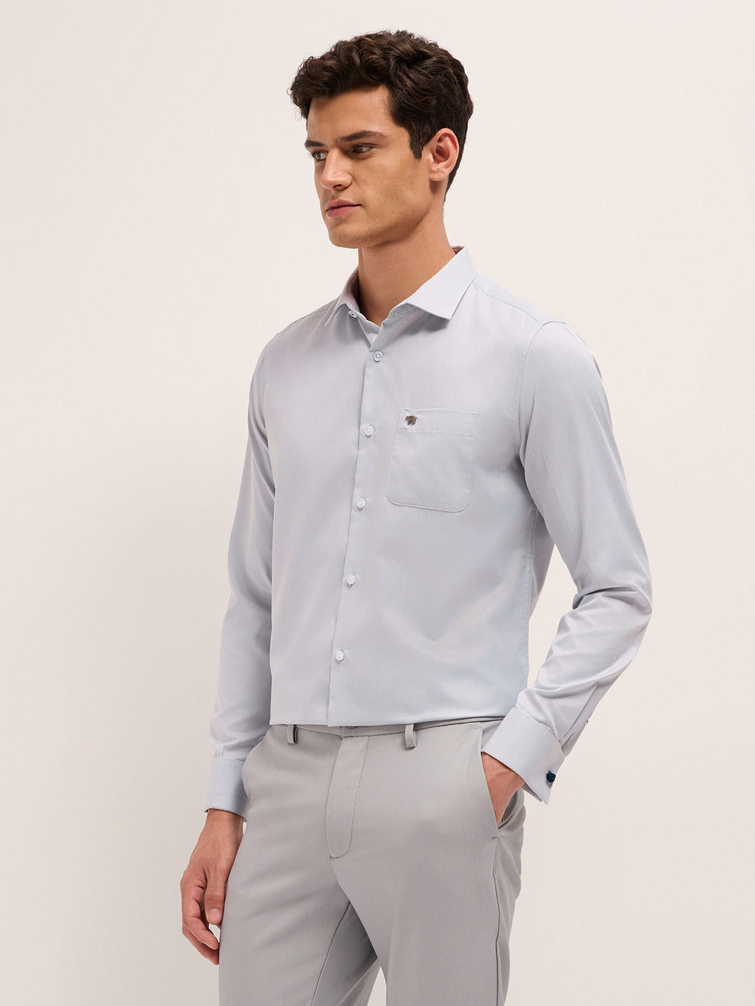 Men Grey Polyester Checked Shirt