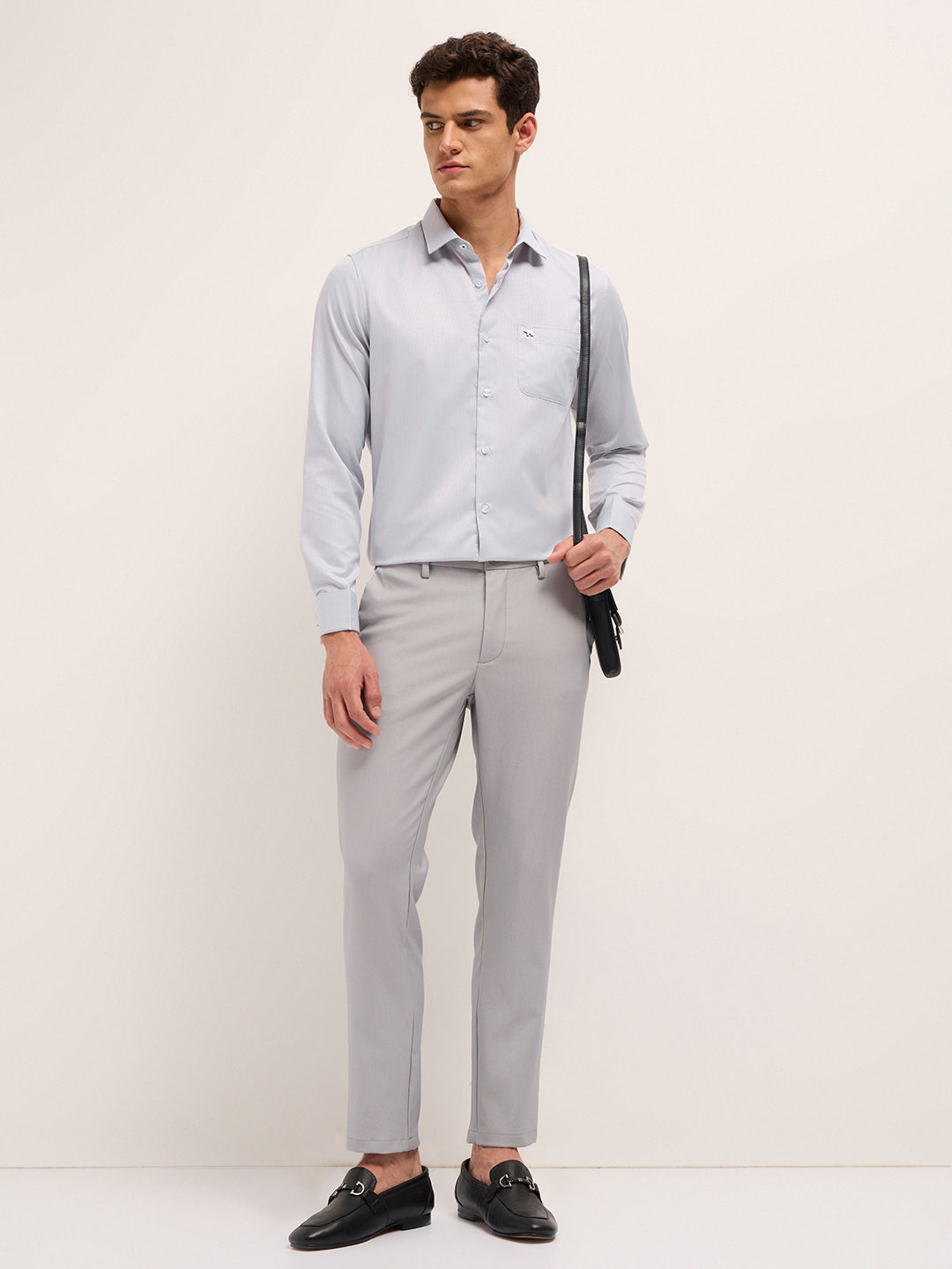Men Grey Polyester Checked Shirt