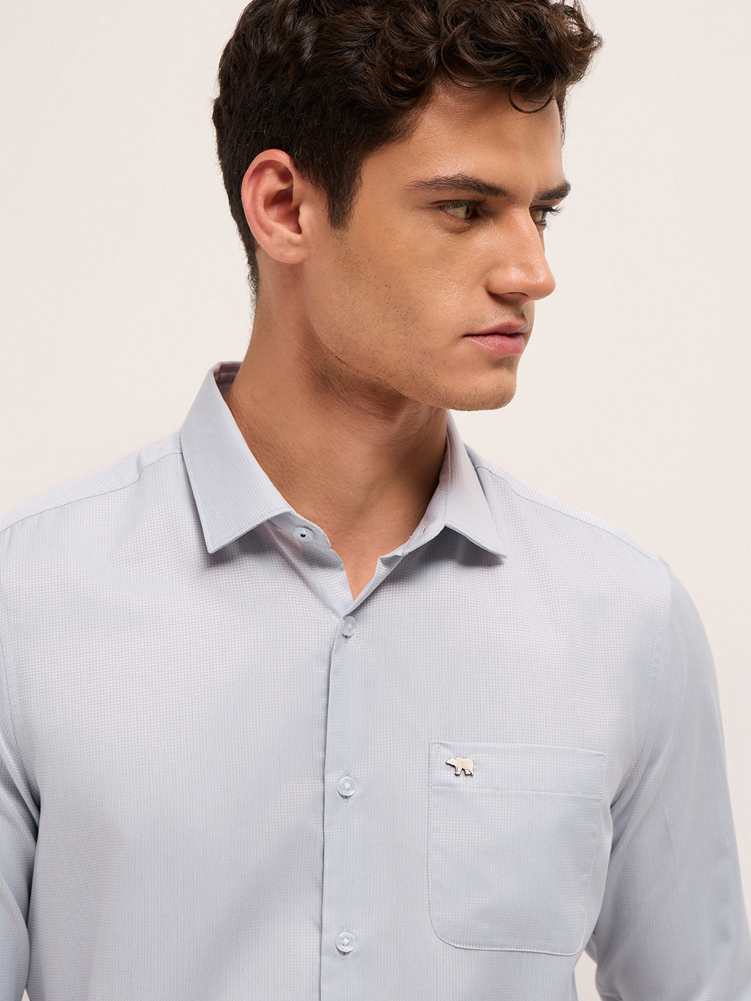 Men Grey Polyester Checked Shirt