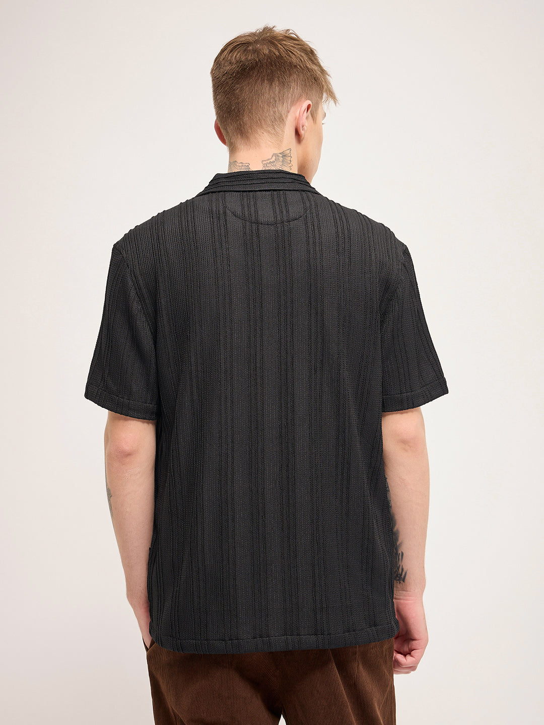 Men Black Self Design Regular Fit Casual Shirt
