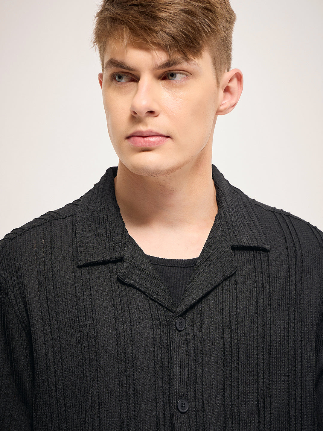 Men Black Self Design Regular Fit Casual Shirt