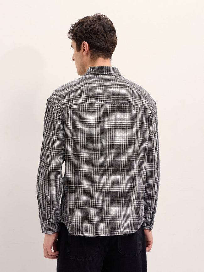 Men Black and White Checked Relax Fit Overshirt