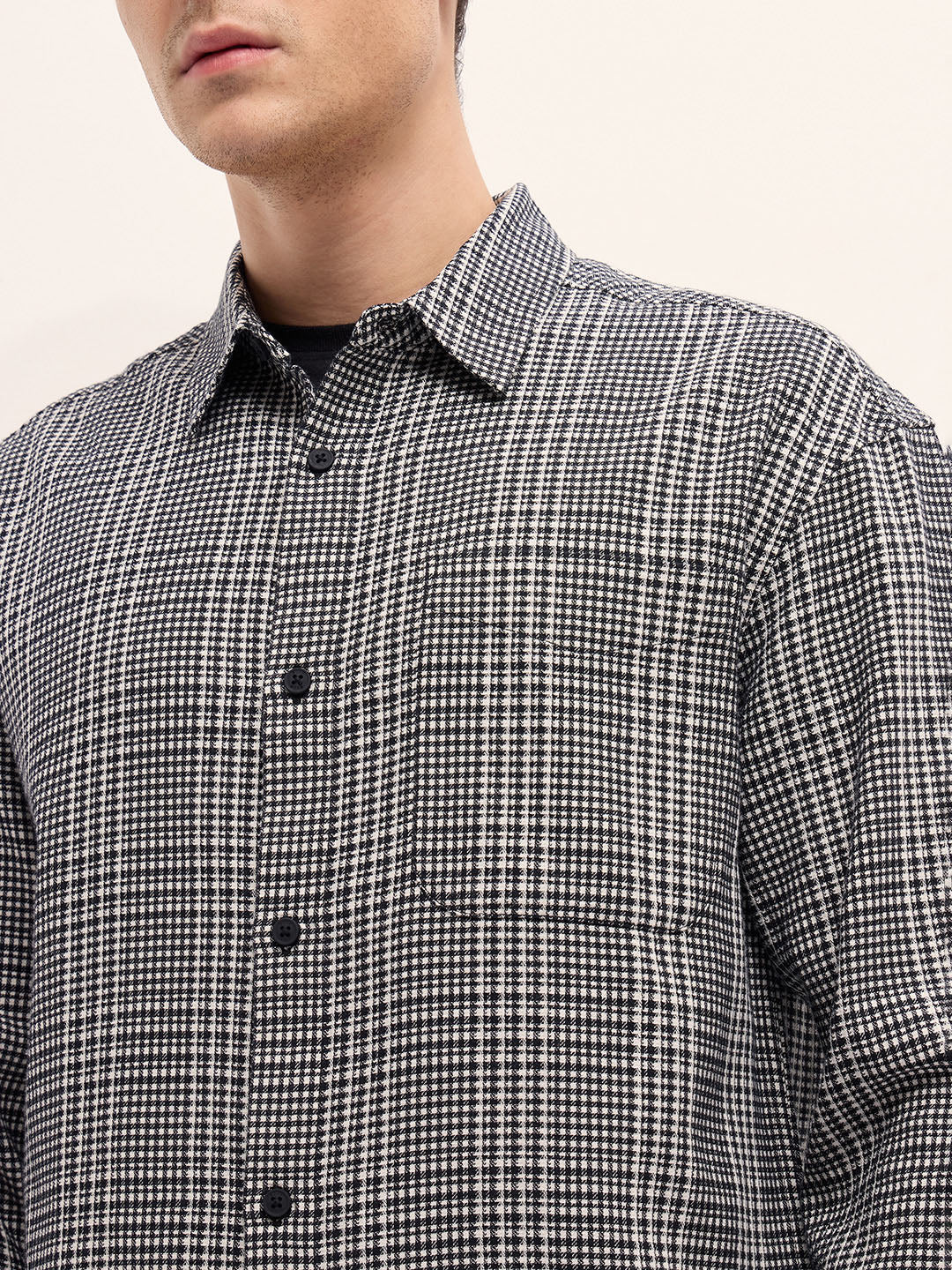 Men Black and White Checked Relax Fit Overshirt