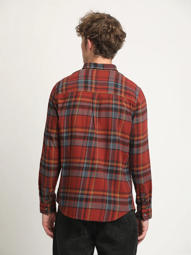 Men Rust Checked Casual Shirt