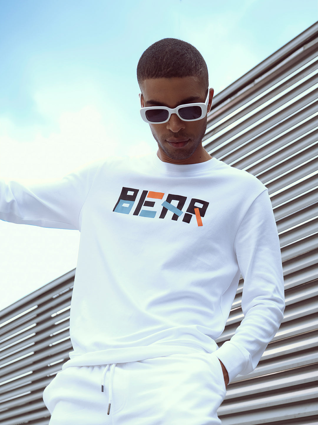 Men Ardor Edition White Slim Fit Printed Pure Cotton Sweatshirt