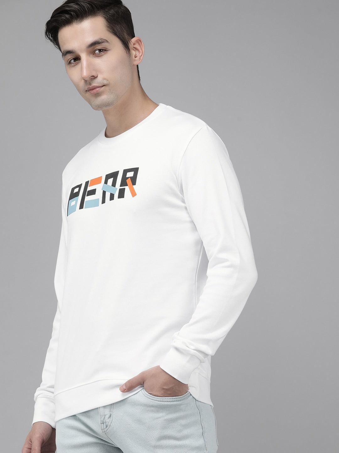Men Ardor Edition White Slim Fit Printed Pure Cotton Sweatshirt