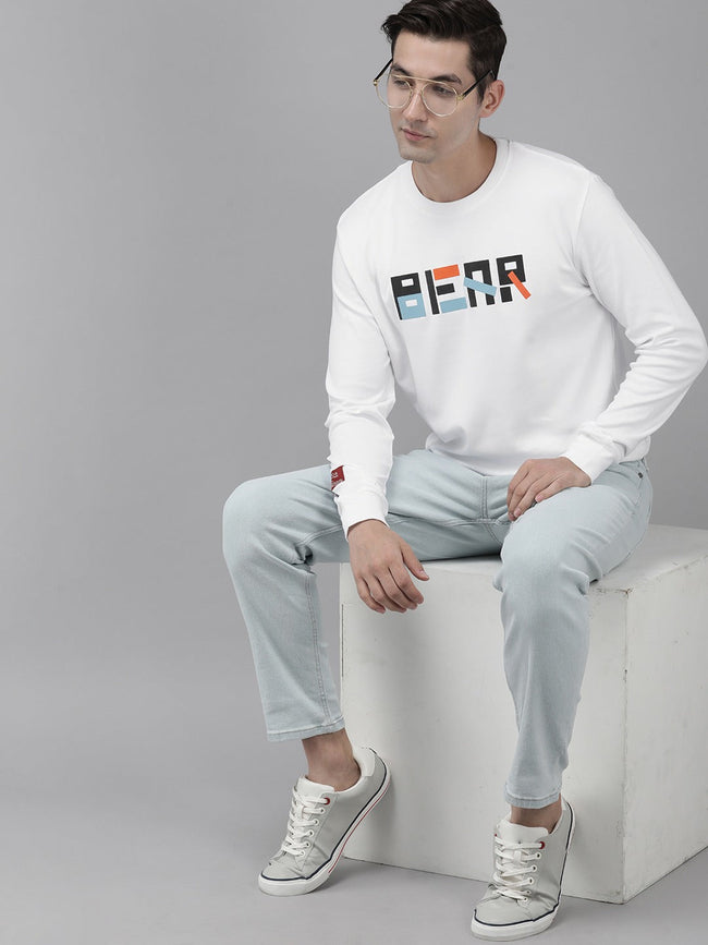 Men Ardor Edition White Slim Fit Printed Pure Cotton Sweatshirt